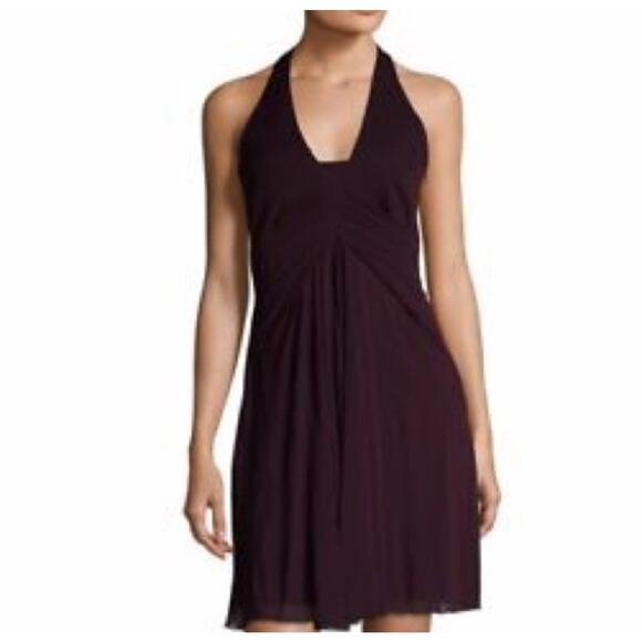 Karen Millen size 8 dark plum flowy mini dress halter neck - Picture 1 of 7